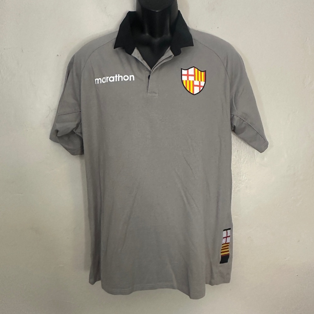 Marathon Barcelona Soccer Polo XL Gently worn HIgh end with patchwork